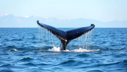 Fototapeta premium Humpback whale tail in the sea. 