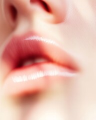 Obraz premium Dreamy Fluid Lip Aesthetics Softly Blurred Pink-Peach Lip Close-Up for Modern Beauty Campaigns and Skincare Product in Digital Marketing
