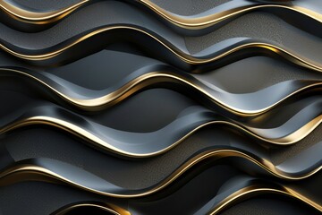 Elegant Black and Gold Abstract Fluid Waves with Shimmering Metallic Texture for Luxury, Modern Glamour, and High-End Design Backgrounds