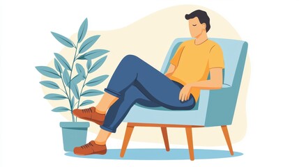 Relaxing person seated in chair home illustration cozy environment casual viewpoint