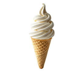 A swirl of creamy soft serve ice cream nestled in a crispy waffle cone, isolated on transparent background.