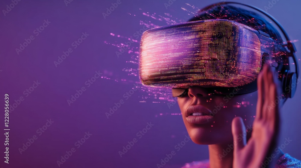 Poster surreal glitch art in vr fragmented futuristic vision with digital overlays for immersive tech marke