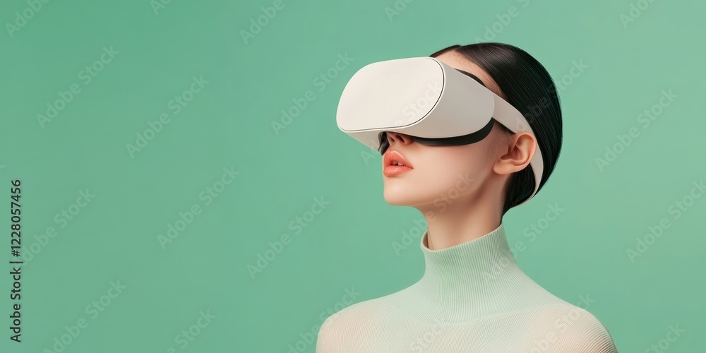 Poster futuristic virtual reality experience sleek vr headset with minimalist aesthetic - tech showcase for