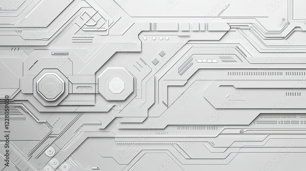 Aufkleber white to light gray gradient with abstract silver accents and a subtle, futuristic tech texture.