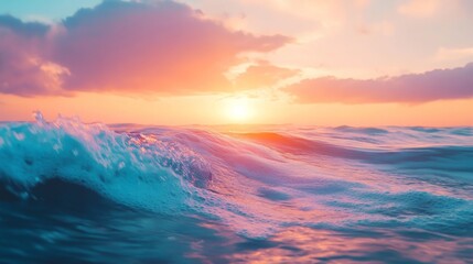 Fototapeta premium Vibrant sunset waves blending orange, magenta, and turquoise in a dreamy, fluid motion