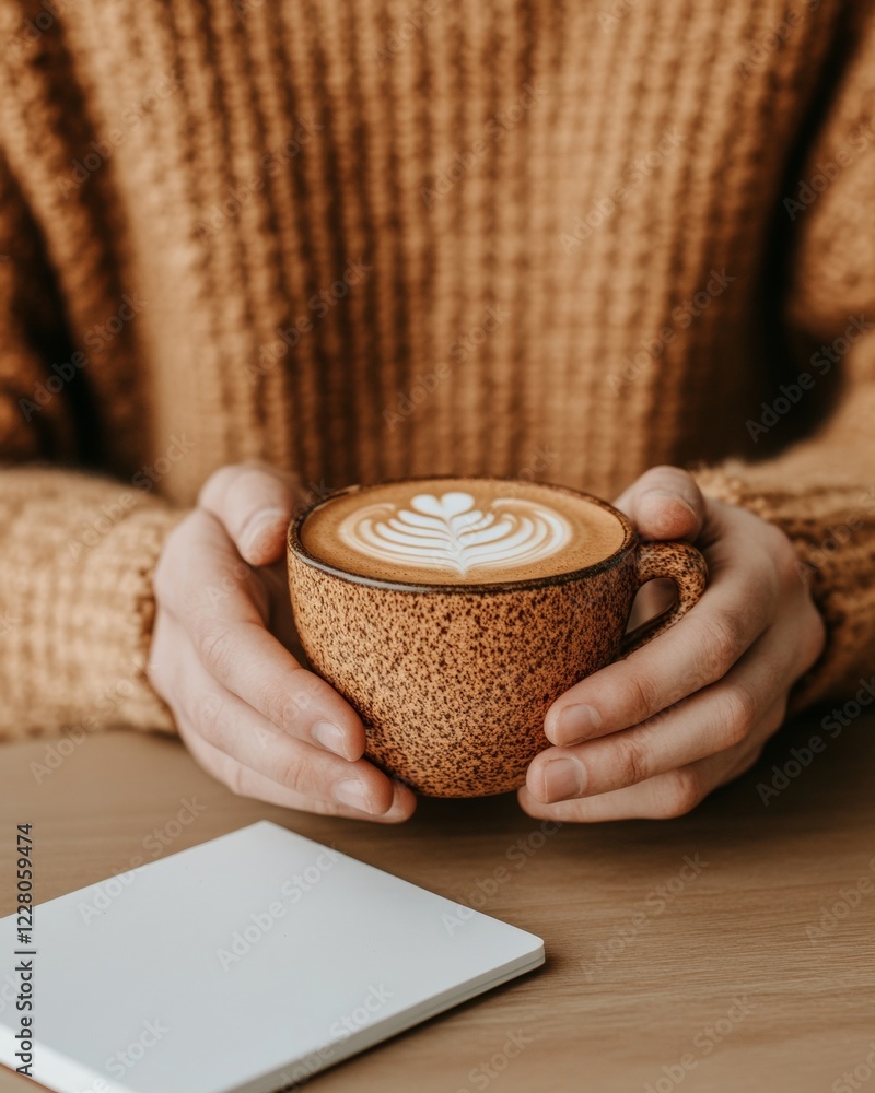 Poster tech-savvy job hunt millennial man with smartphone and latte in warm cafe - mobile recruitment and d