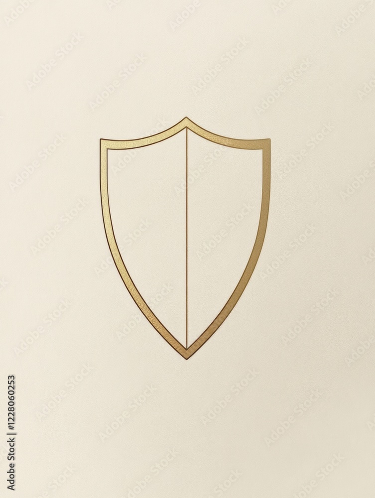 Poster creative gold shield design representing strength and protection for branding purposes in a minimali