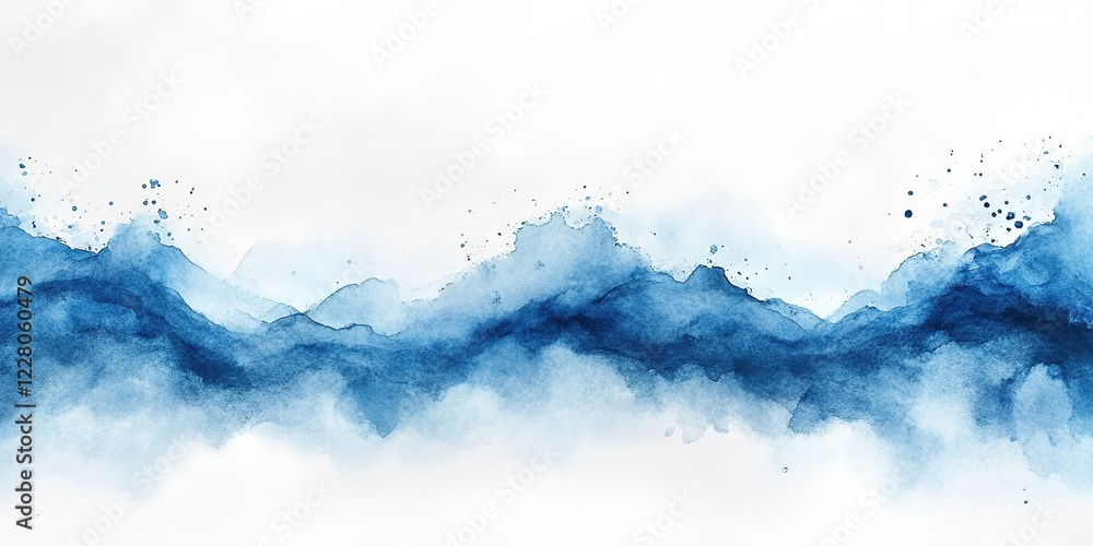 Poster blue watercolor waves in abstract style create a serene atmosphere with soft textures and gentle spl