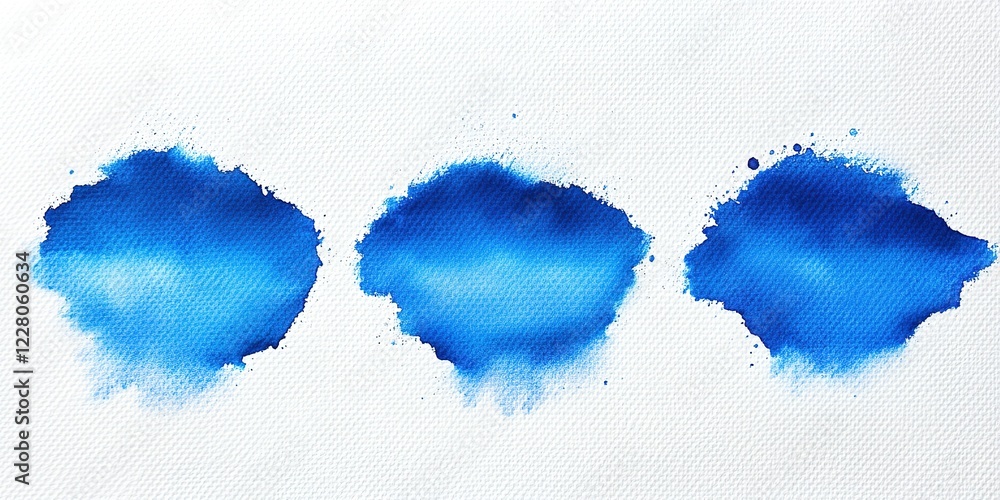 Poster blue watercolor splashes on textured paper create an artistic abstract design showcasing varying sha