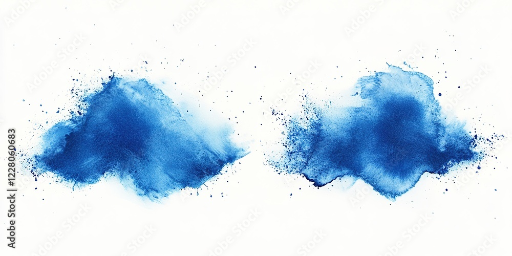 Poster bright blue watercolor splashes create an artistic backdrop resembling waves or clouds in a creative