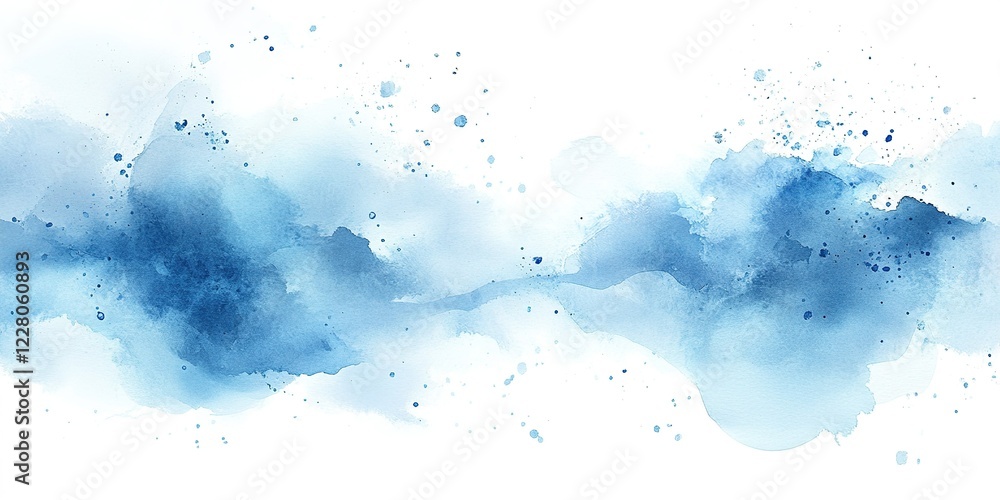 Aufkleber blue watercolor abstract pattern with soft splashes and flowing shapes on a white background