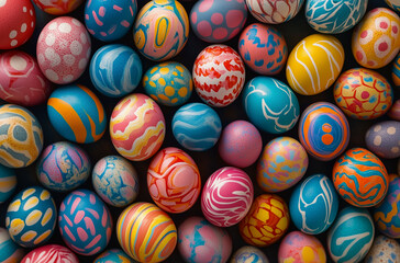 Fototapeta premium Colorful Easter Eggs Pattern, Flat Lay