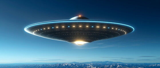 Obraz premium A colossal mother UFO resembling a huge disk hangs_004