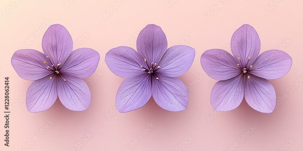 Poster beautiful lilac flowers arranged in a row against a soft pastel background creating a serene atmosph