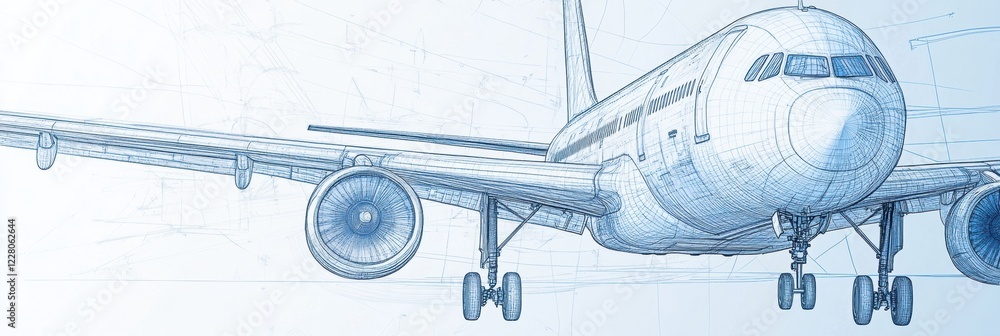 Fototapete detailed technical blueprints showcasing the design and structure of an airplane for engineering and