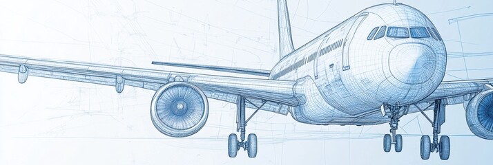 Detailed technical blueprints showcasing the design and structure of an airplane for engineering and design purposes. Generative AI