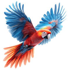 Obraz premium Colorful parrot flies gracefully through vibrant blue sky during daylight hours in tropical setting isolated on transparent background