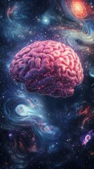 Neural brain surrounded by cosmic galaxies