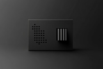 Abstract black geometric design on dark background.