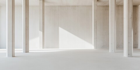 Minimalist Architectural Space Sunlit Concrete Columns and Open Plan - Modern Design Inspiration and Industrial Style for Commercial Interior Applications