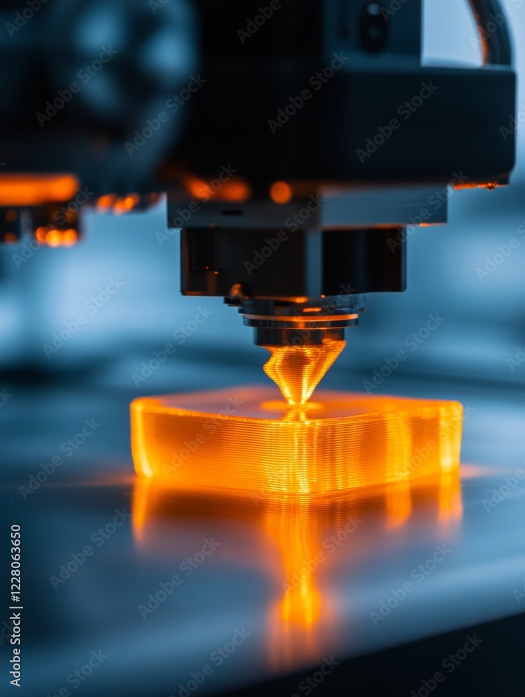 Poster moody tech aesthetic sla printer crafting translucent resin - precision in digital prototyping for i