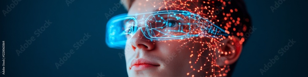 Poster Futuristic Network Visualization Holographic Data Mapping and AI-Driven IT Solutions for Innovative Business Strategies - AR Glasses in Tech-Forward Industry