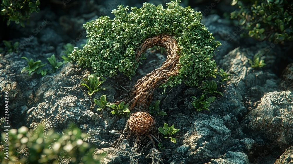 Poster intertwined tree roots forming a symbolic question mark representing life s complexity