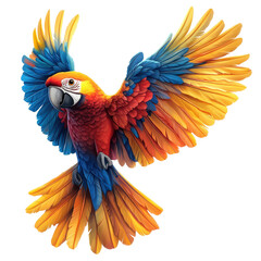 Obraz premium Vibrant macaw soaring through the air with impressive wingspan in a tropical environment isolated on transparent background