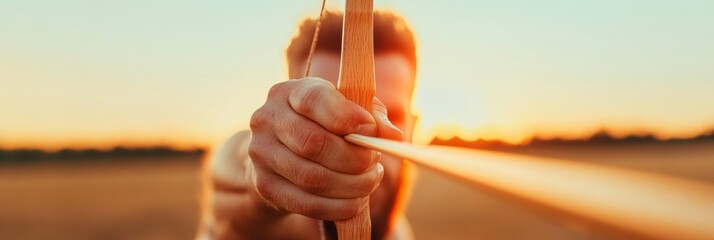 Mindful Archery Focus Precision Bow and Arrow on Rustic Field Background - Athletic Discipline Imagery and Mental Resilience Content for Sports Psychology and Outdoor Campaigns