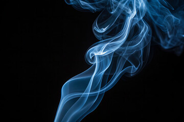 Ethereal dance of blue smoke representing death close-up view dark environment abstract concept