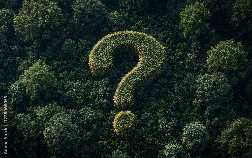 Poster a curious conundrum a tree forming a question mark in the forest symbolizing growth and the search f