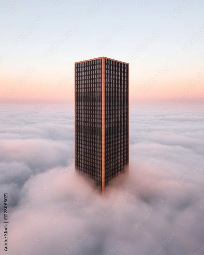 Aufkleber Minimalist Skyscraper in Fog Modern Silhouette Art for Urban Design and Tech-Driven Business Spaces - Elevate Marketing with Architectural Elegance