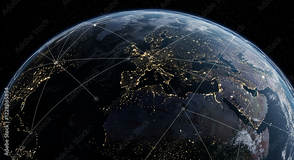 Aufkleber earth with global network connections. earth satellite view with network lines. global network on ea