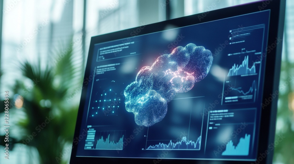 Aufkleber Interactive Digital Weather Graphics Live Radar Display with Animated Clouds and Data Trends - Smart Office Tech for Modern Workspace Efficiency and Real-Time Meteorological Insights
