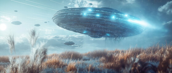 A flying saucer UFO with a quietly shimmering body_004