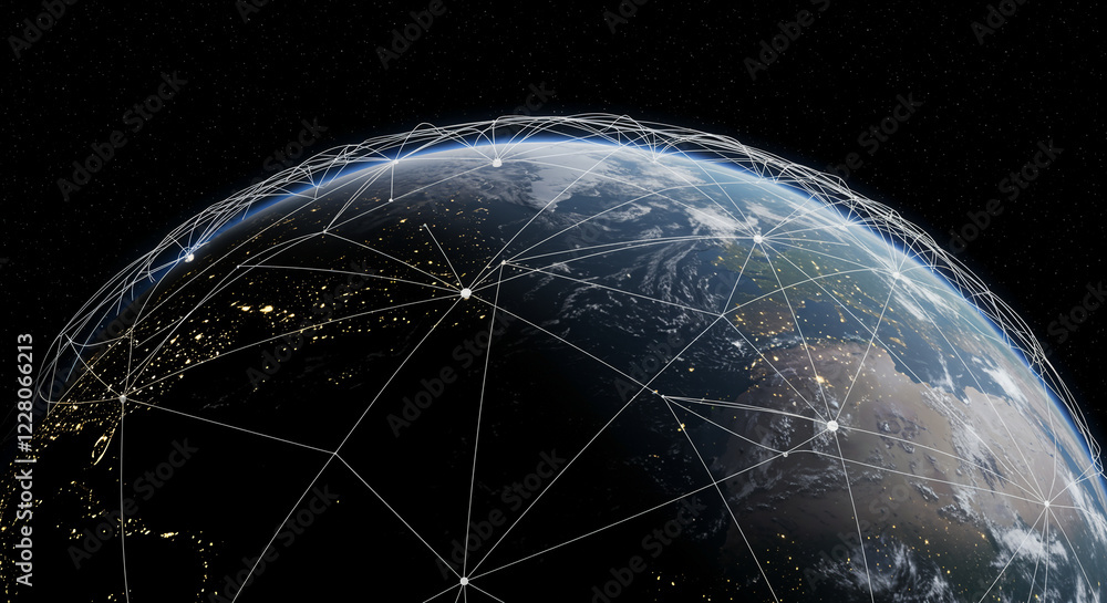 Poster earth with global network and digital connectivity. global network over earth with digital connectiv