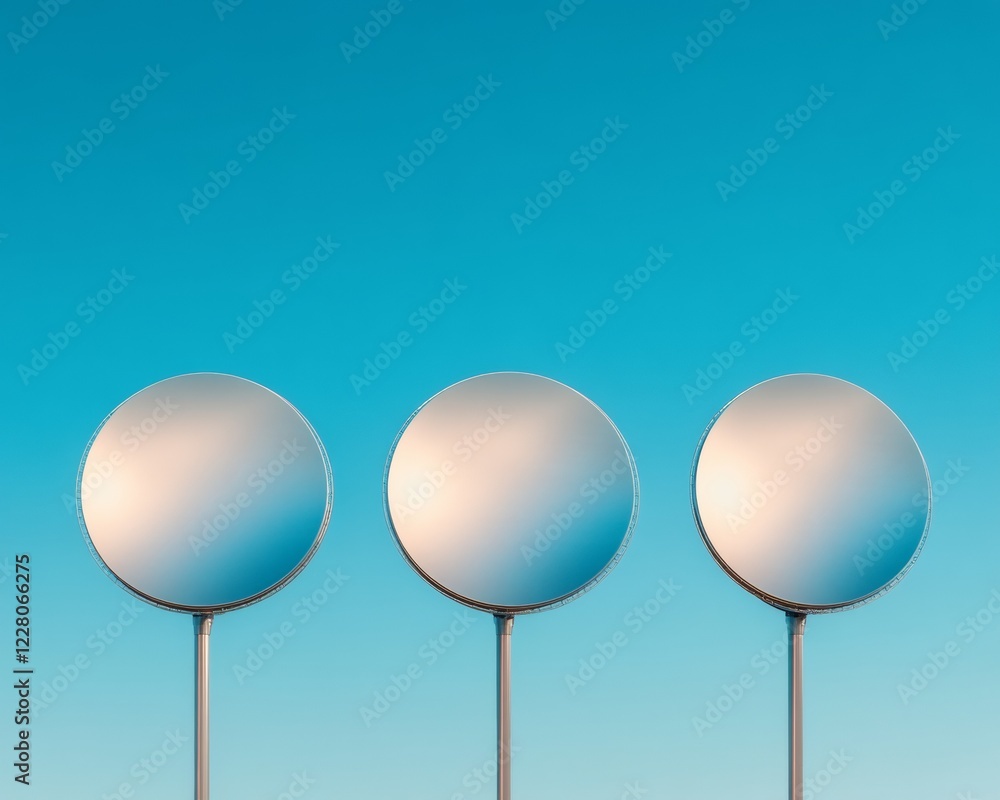 Aufkleber modern sky surveillance metallic radar domes on pastel gradient - advanced weather monitoring design