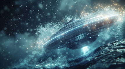 Fototapeta premium A flying saucer with a rotating halo of light plun_001