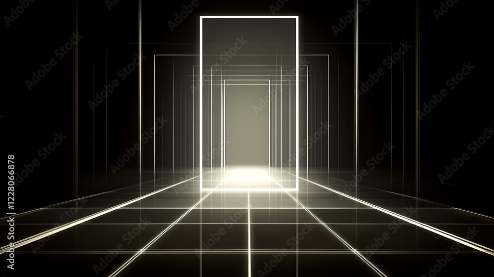 Poster abstract glowing corridor with rectangular light frames