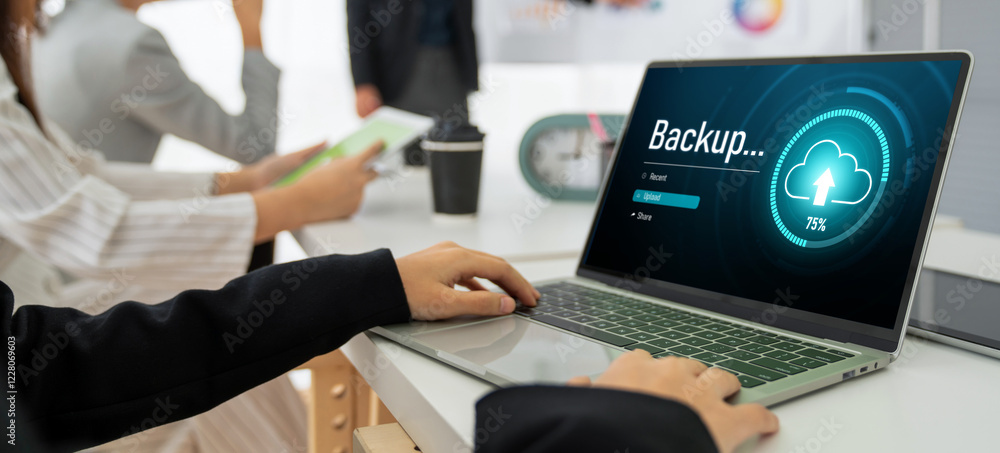Poster backup storage data internet technology business concept. database storage cloud technology file dat