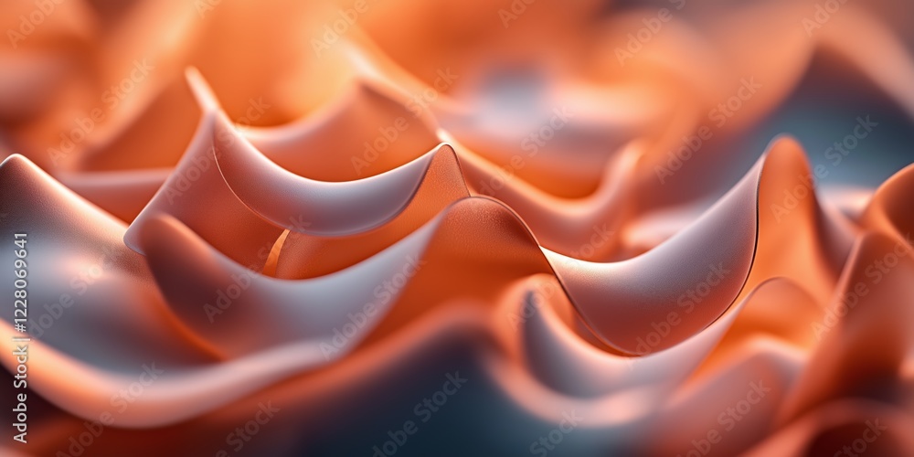 Poster orange and white abstract microscopic shapes forming wavy landscape, creating undulating terrain bat