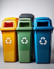 Contenederos de Basura de diferentes colores, concepto Reciclaje