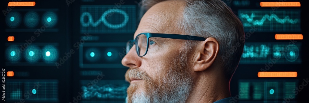 Leinwandbilder Futuristic Weather Analytics Hub Digital Meteorologist Examining Interactive Data Screens - Advanced Forecasting Tools for Modern Climate Research and Environmental Solutions