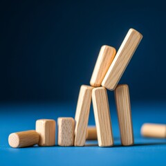 Minimalist Wooden Block Sculpture on Blue Innovative Sustainable Design in Creative Workspaces and Modern Marketing Strategies for Eco-Conscious Impact