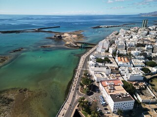 Widok z drona na stolice wyspy Lanzarote Arrecife