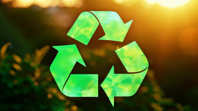 Green earth cover with Recycle symbol on green grass field on natural background. Waste and pollution elimination, clean and renewable energy concept, green world, eco friendly, environment day. Ecolo