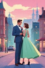 bride and groom walking in the city