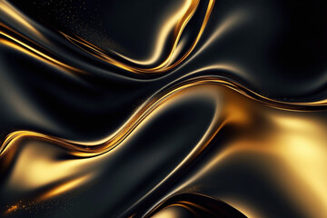 Elegant Flowing Golden Waves with Glowing Particles on a Dark Background, Abstract Futuristic Texture and Luxury Artistic Design