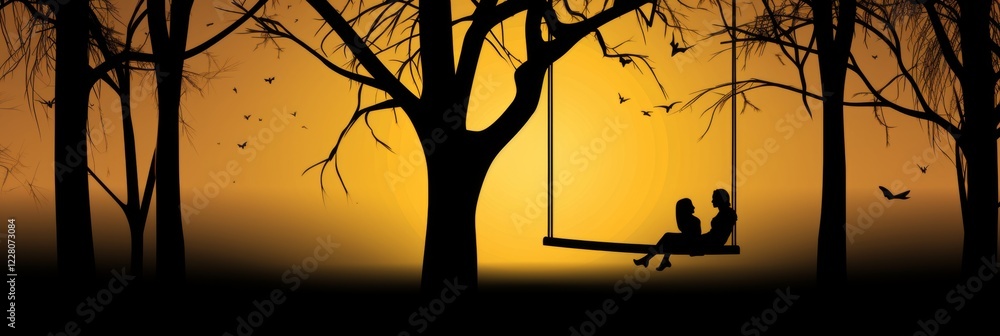 Poster elegant gradient background with swing silhouette a soft transition and delicate yellow outline