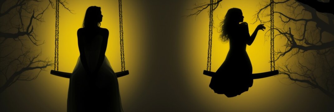 Elegant gradient background with minimal swing silhouette in airy yellow outline design